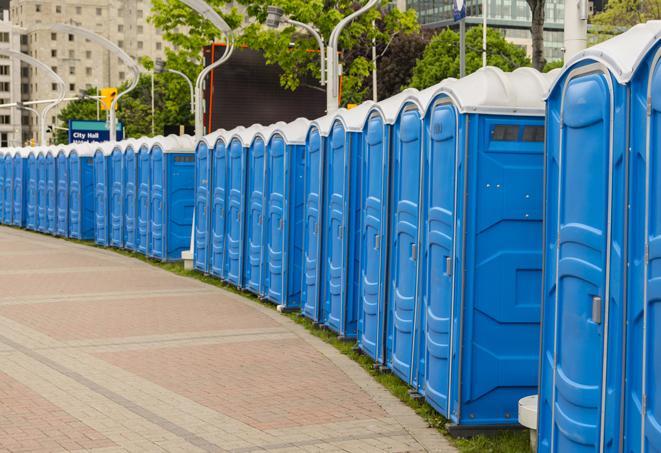 Seasonal porta potty units set up at a Winston-Salem, North Carolina venue