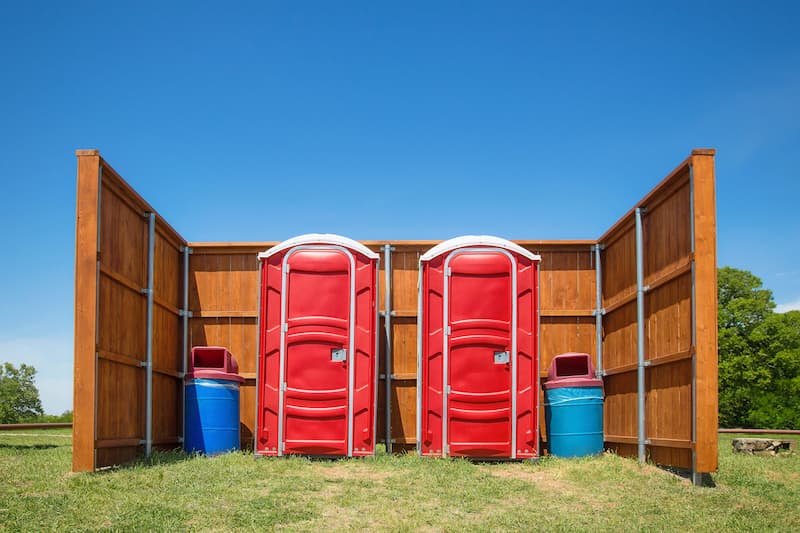 Short-term porta potty units staged for delivery in Winston-Salem, North Carolina